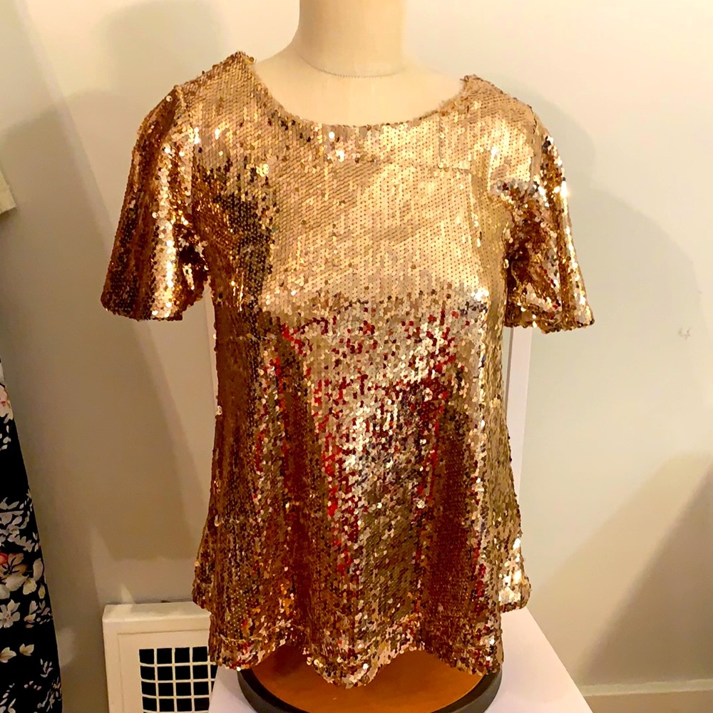 Bronze Metallic Sequin Blouse